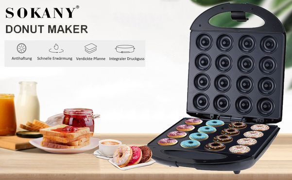 SOKANY SK 08002 Donut Maker 5cm Mini Donut Maker für 16 Donuts, Antihaftbeschichtung