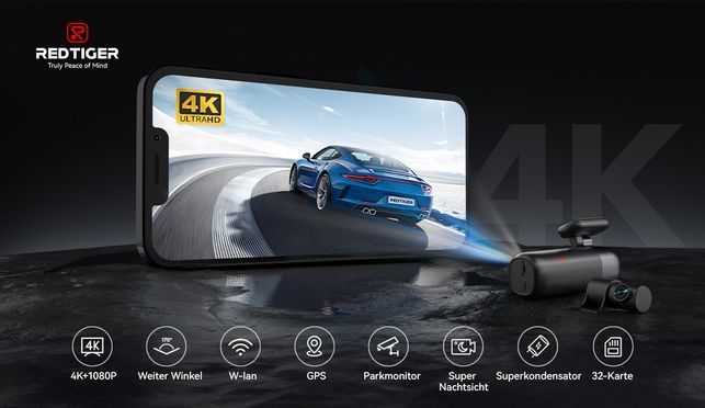 REDTIGER F9 Dashcam 4K vorne und hinten 1080P