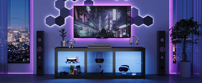 WLIVE Modernes TV Lowboard mit RGB LED–166 cm TV Schrank für Fernseher bis 75 Zoll (Schwarz)