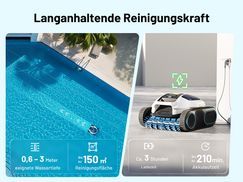 Reinigt Flächen bis zu 150 m², 4 Stunden Dauerbetrieb
