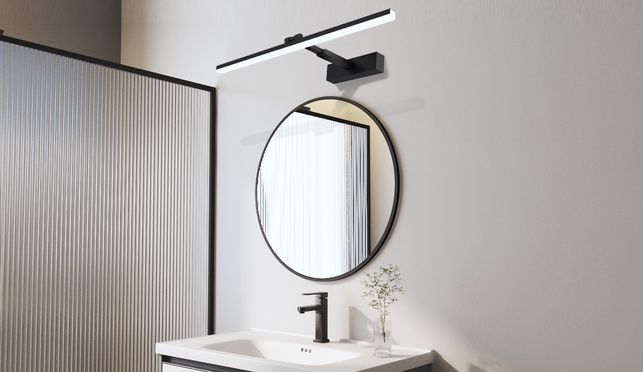 WDWRITTI Spiegel Rund Schwarz mit 60cm LED Schwarz Spiegelleuchte