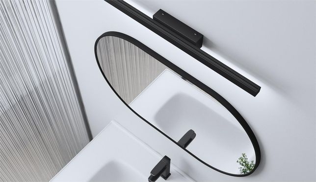 WDWRITTI Wandspiegel Bogen Schwarz mit 60cm LED Schwarz Spiegelleuchte