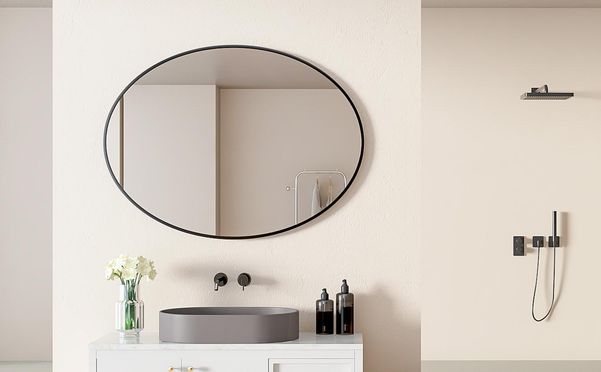 HOPIBATH Wandspiegel Schwarz mit Aluminiumrahmen Oval