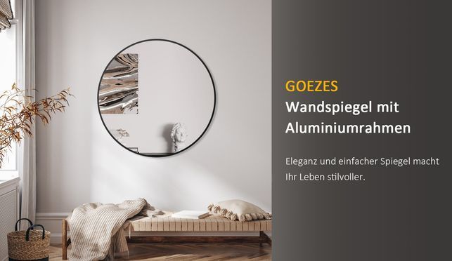 GOEZES Runndspiegel Schwarz 5mm HD Spiegel mit Aluminiumrahmen
