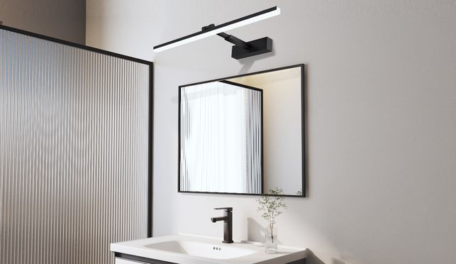 WDWRITTI Spiegel Eckig Schwarz mit 60cm LED Schwarz Spiegelleuchte