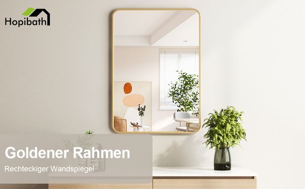 HOPIBATH Wandspiegel Gold mit Aluminiumrahmen Rechteckig