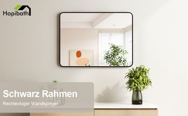HOPIBATH Wandspiegel Schwarz mit Aluminiumrahmen Rechteckig