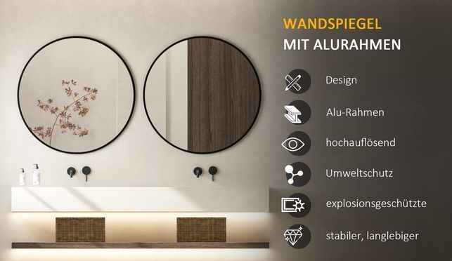 BOROMAL Wandspiegel Rund Schwarz mit Aluminiumrahmen