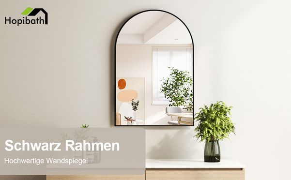 HOPIBATH Wandspiegel Schwarz mit Aluminiumrahmen Rundbogen