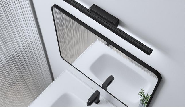 WDWRITTI Spiegel Rechteckig Schwarz mit 60cm LED Schwarz Spiegelleuchte