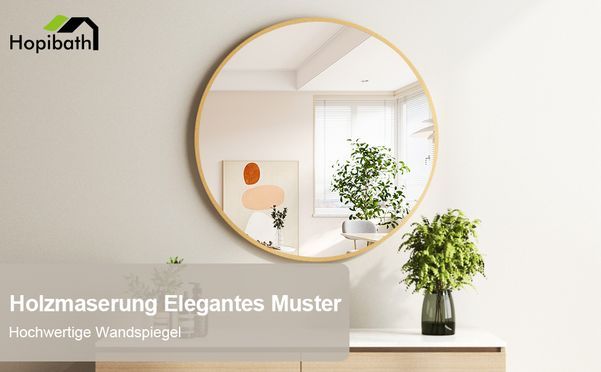 HOPIBATH Rundspiegel Holzfarben mit Aluminiumrahmen 5mm HD Glas