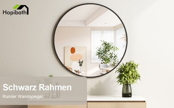 HOPIBATH Rundspiegel Schwarz mit Aluminiumrahmen 5mm HD Glas
