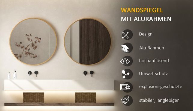 BOROMAL Rundspiegel Holzfarben mit Aluminium Rahmen