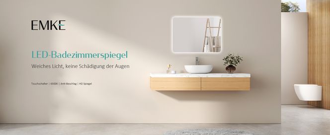 EMKE LED Badspiegel mit Antibeschlag Rahmenloser Wandspiegel mit Beleuchtung und Touch-Schalter