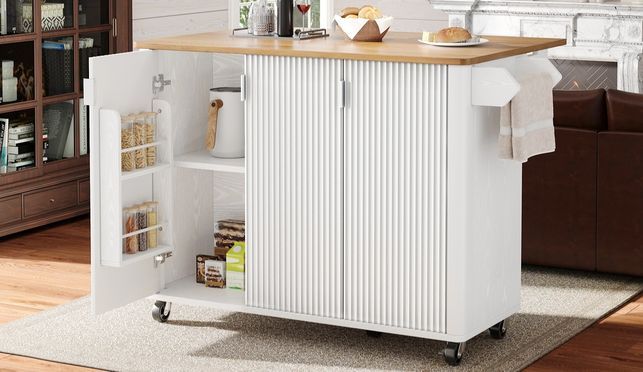 Kücheninsel, Speisewagen mit Holzmaserung, Buffet, 130x45(75)x92cm