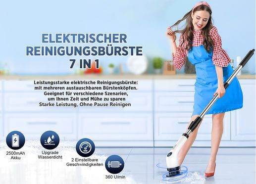 7 Bürstenköpfe und Verlängerbarer Griff