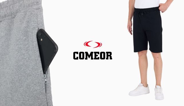 COMEOR Herren Sweatshorts mit Reißverschluss Taschen – Bequeme kurze Hose für Sport & Freizeit