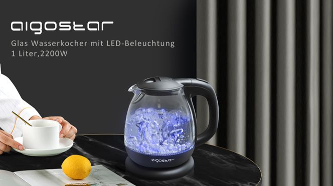 Aigostar Elfin Mini Wasserkocher aus Borosilikatglas mit LED Beleuchtung