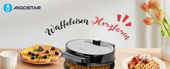 Aigostar Waffeleisen für 5 Herz Waffeln, 1000W