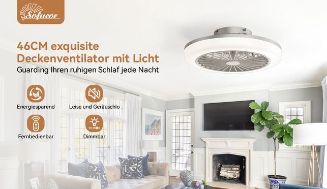 Sofucor Moderner Deckenventilator mit 5 Flügeln, Fernbedienung 