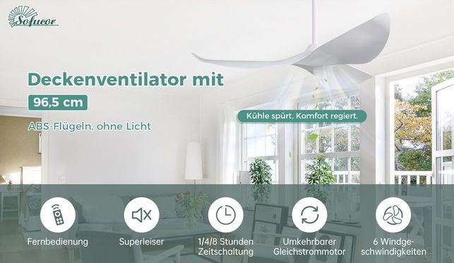 Sofucor Deckenventilator mit 96,5 cm ABS Flügeln (ohne Beleuchtung)