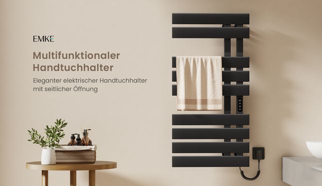 Intelligent Elektrischer Handtuchhalter Schwarz/Weiß, Einseitiges Flachrohr 320W Leben mit Stil