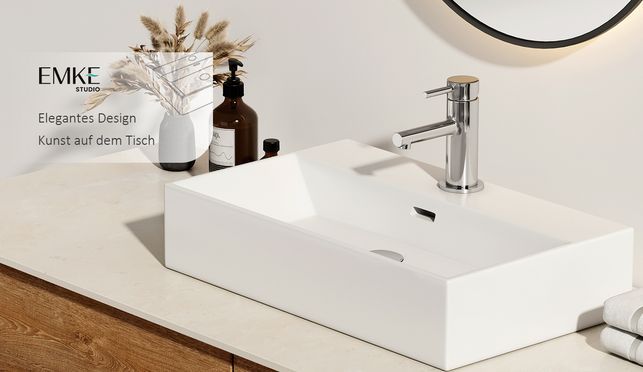 EMKE Aufsatzwaschbecken Keramik Waschbecken Bad , Hängewaschbecken & Handwaschbecken für Badezimmer