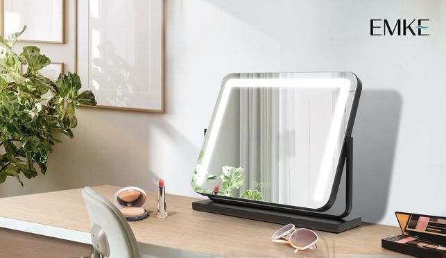 EMKE LED Kosmetikspiegel Schminkspiegel mit Beleuchtung Tischspiegel mit 3 Lichtfarben Dimmbar