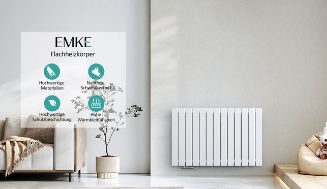 EMKE Horizontaler Design Flachrohrheizkörper Warmwasserbetrieb Ohne Ventil