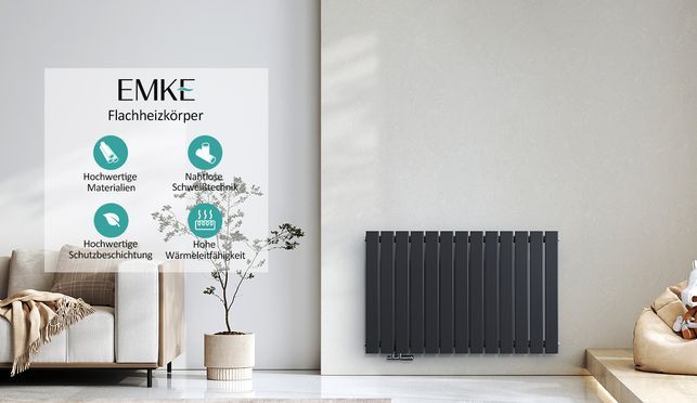 EMKE Horizontaler Design Flachrohrheizkörper Warmwasserbetrieb Ohne Ventil