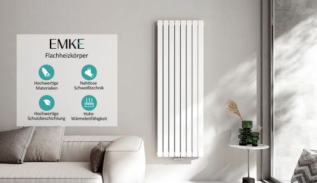 EMKE Vertikaler Design Flachrohrheizkörper Warmwasserbetrieb Ohne Ventil