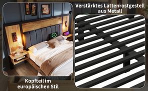 Massives Polsterbett in Eiche mit stabilem Eisenrahmen