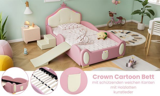 Crown Cartoon Bett mit weichen Schutzkanten und Holzlatten