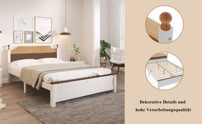 Hochwertiges Holzbett mit stilvollen Details