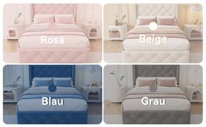 Farbenfrohes Polsterbett in Beige, Rosa, Blau und Grau