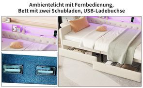 Polsterbett mit Ambientelicht und USB Ladebuchse