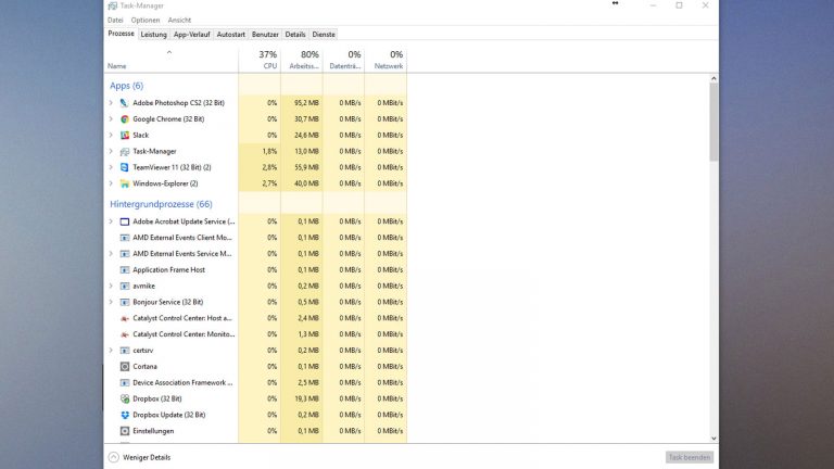 Laptop-Akku schonen unter Windows 10 Taskmanager Windows 10 Programme