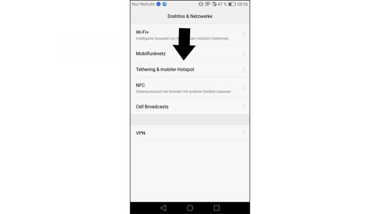 Hotspot einrichten beim Android-Smartphone Android Einstellungen Menü Mobiler Hotspot