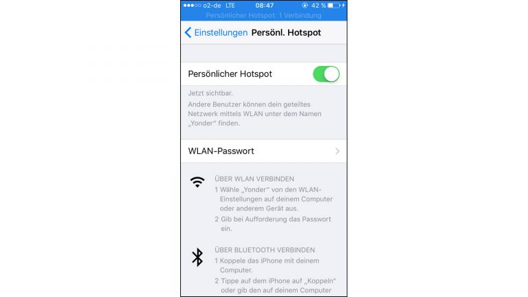 Andere Geräte mit dem iPhone-Hotspot verbinden iPhone Navigationsleiste blau Persönlicher Hotspot