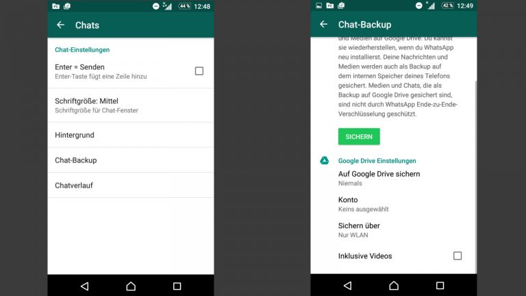 WhatsApp Chats Einstellungen Backup