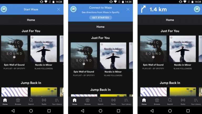 Screenshots Waze-Navigation integriert auf Spotify