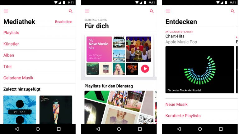 Screenshots Apple Music auf Android