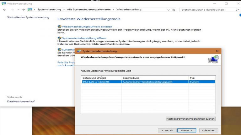 Windows 10 reparieren mit Bordmitteln Wiederherstellungspunkte Windows 10 reparieren mit Bordmitteln Wiederherstellungspunkte