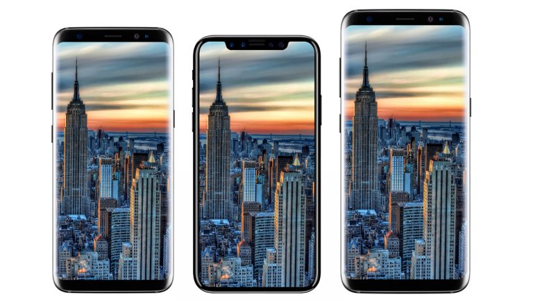Galaxy S8, iPhone 8 und Galaxy S8 + nebeneinander