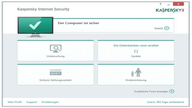 Virenschutz Windows 10 Kaspersky Kaspersky Internet Security Benutzeroberfläche