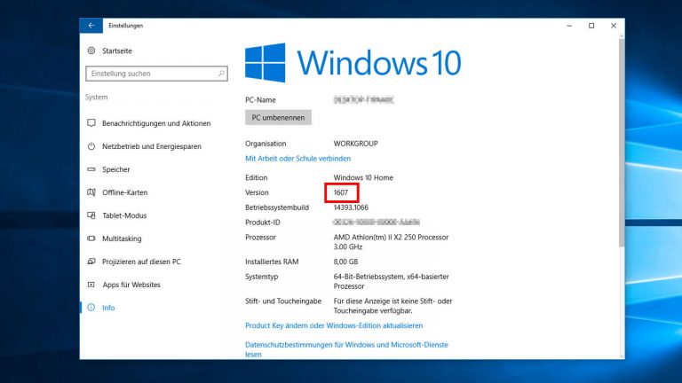 Windows 10 Creators Update Info-Menü Überprüfen Sie die Versionsnummer Ihrer Windows-10-Installation