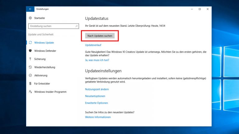 Windows 10 Creators Update Windows Einstellungen Halten Sie Ihr Windows-10-System mit Updates auf dem neuesten Stand