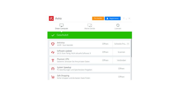 Avira Virenschutz für Windows 10 Avira IInterface