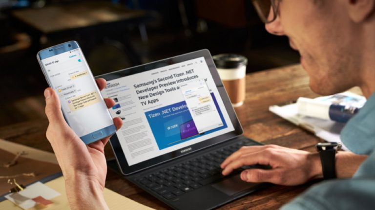 Die App Samsung Flow auf einem Smartphone und einem PC