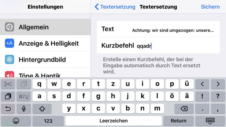 Abkürzungen auf dem iPhone festlegen